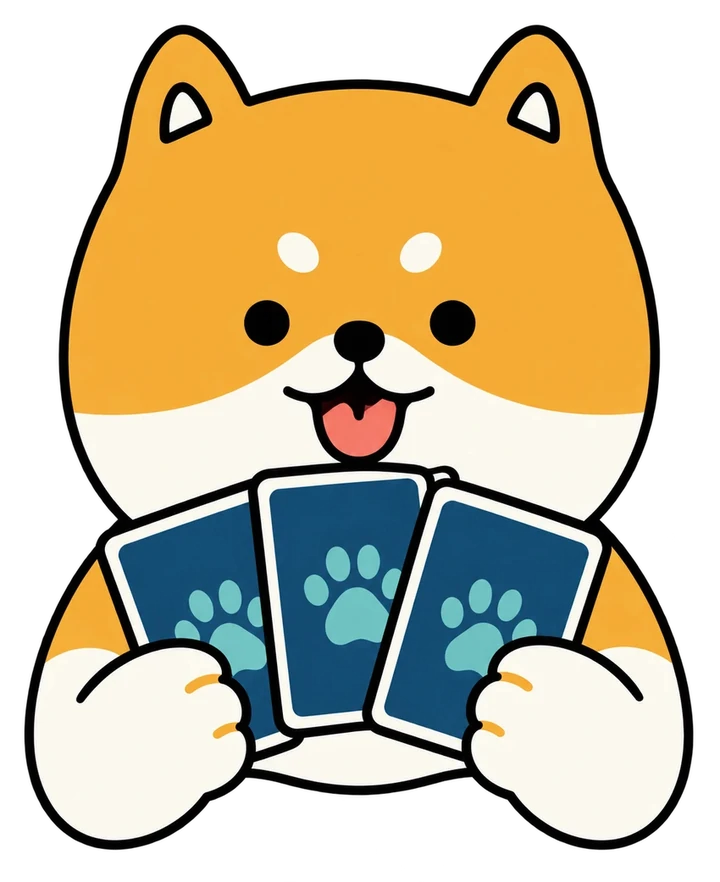 Shibe holding trading cards